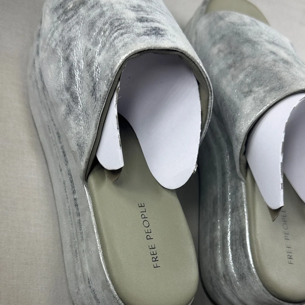 Free People Silver Metallic Platform‎ Slide Sandals